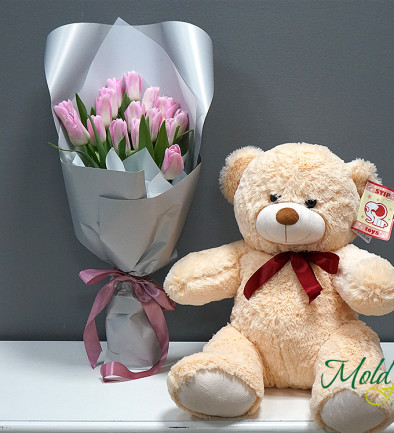 Set of Bouquet 'Time to Love' and bear H=60 cm photo 394x433